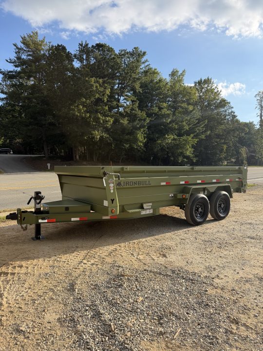 New 2026 Iron Bull Dump Trailer / DTB Series / 83" Wide x 16' Long / Scissor Hoist / Ramp / Tarp / 24" High Sides / Military Green Color
