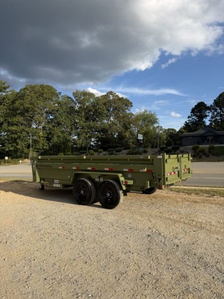 New 2026 Iron Bull Dump Trailer / DTB Series / 83" Wide x 16' Long / Scissor Hoist / Ramp / Tarp / 24" High Sides / Military Green Color