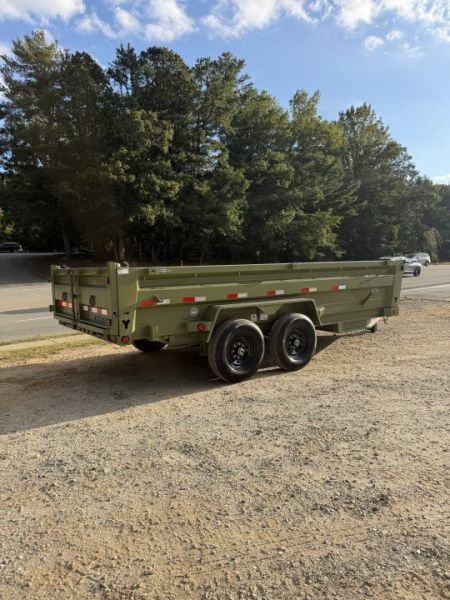 New 2026 Iron Bull Dump Trailer / DTB Series / 83" Wide x 16' Long / Scissor Hoist / Ramp / Tarp / 24" High Sides / Military Green Color