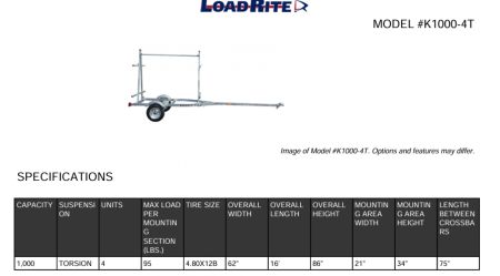 New 2026 Load Rite 4 Place Kayak Trailer w/ Swing up Jack