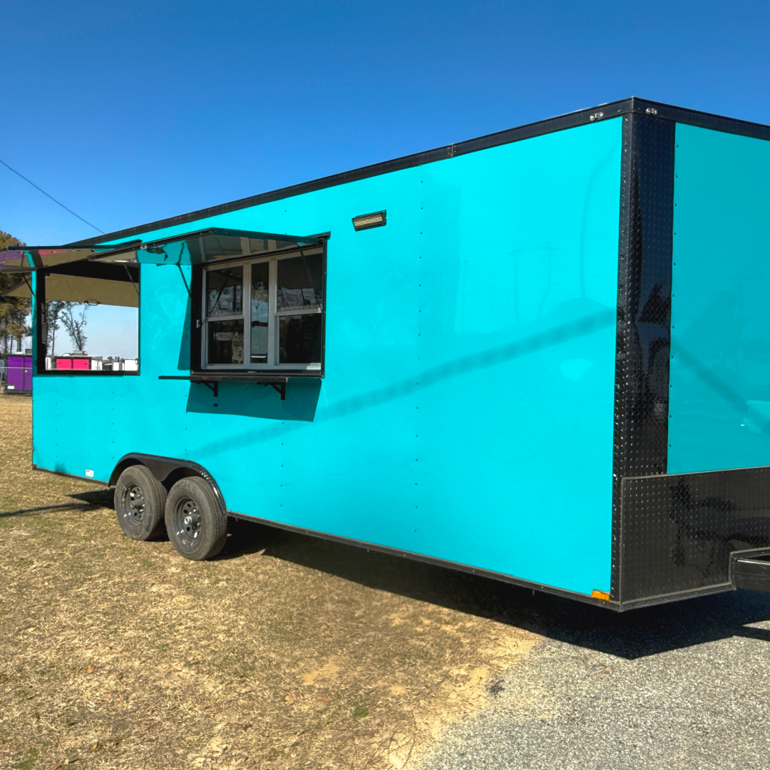 New 8.5X22TA3 Water Blue Concession Gullwing Porch Trailer