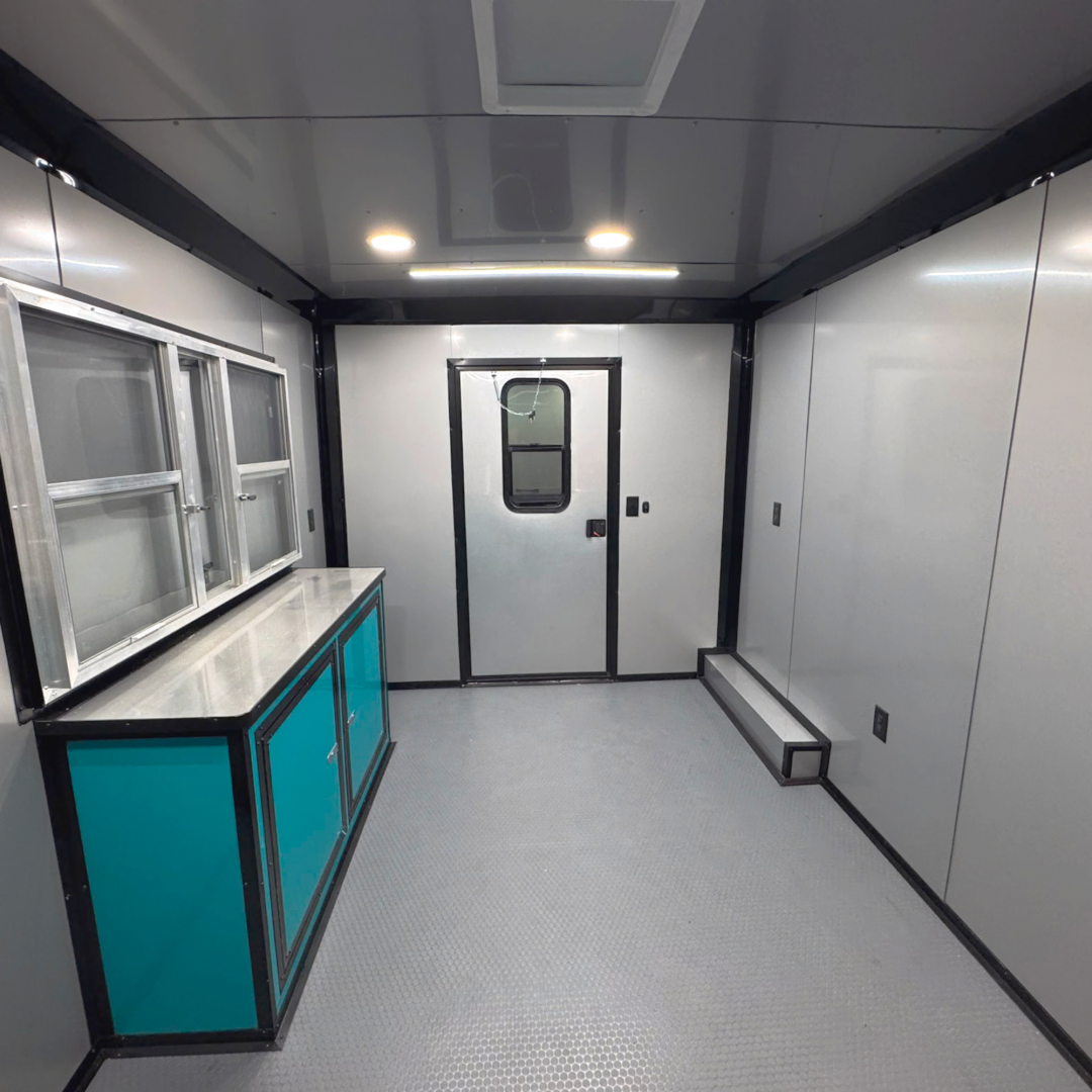 New 8.5X22TA3 Water Blue Concession Gullwing Porch Trailer