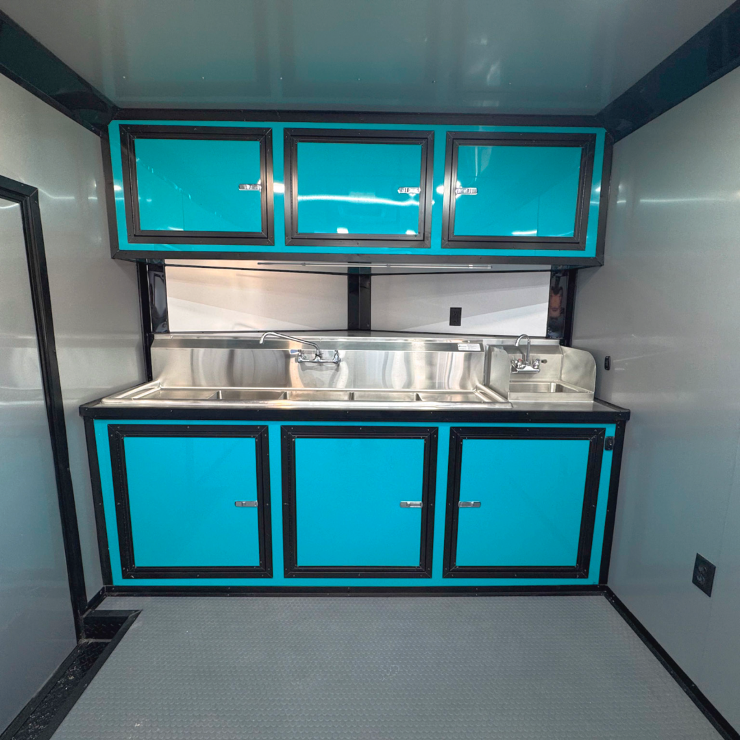 New 8.5X22TA3 Water Blue Concession Gullwing Porch Trailer