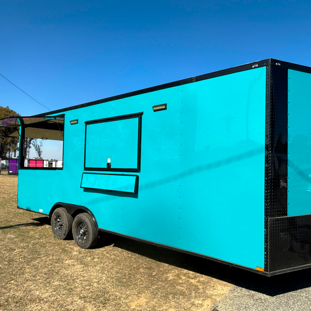New 8.5X22TA3 Water Blue Concession Gullwing Porch Trailer