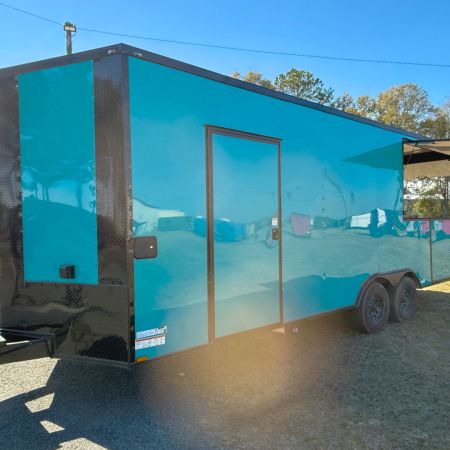 New 8.5X22TA3 Water Blue Concession Gullwing Porch Trailer