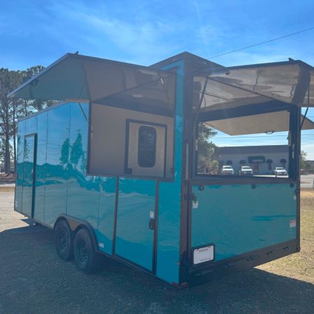 New 8.5X22TA3 Water Blue Concession Gullwing Porch Trailer