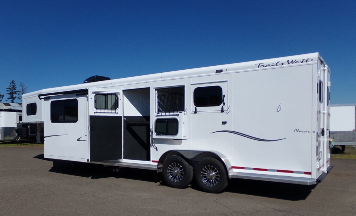 New 2026 Trails West Classic LQ 3H 10x15 Slide Out- Awning- Horse Trailer