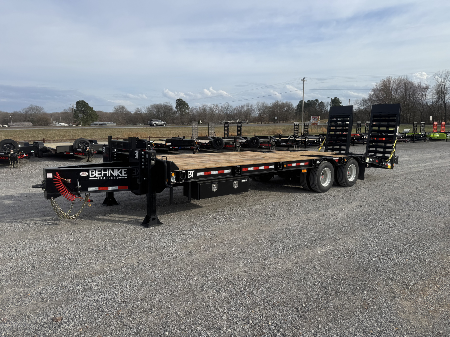 New 2027 Behnke 102"x27' 20 TON Pintle Hitch Tag Trailer *AIR RAMPS*