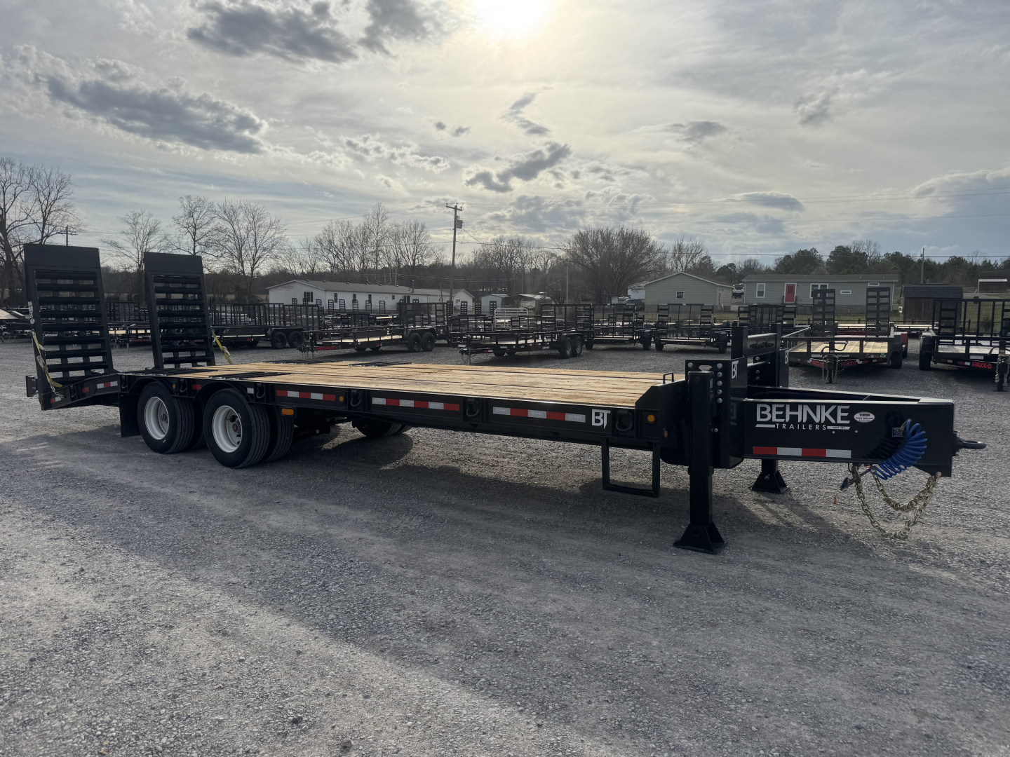 New 2027 Behnke 102"x27' 20 TON Pintle Hitch Tag Trailer *AIR RAMPS*