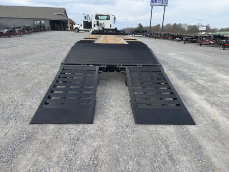 New 2027 Behnke 102"x27' 20 TON Pintle Hitch Tag Trailer *AIR RAMPS*