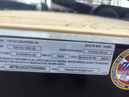 New 2026 Top Hat Trailers CT14-20X83-14E-F Utility Trailer