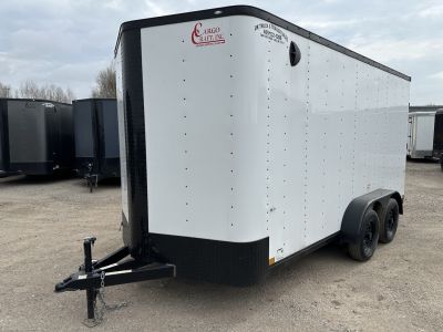 New 2026 Cargo Craft 7'x16'x7'tall, Elite V Nose with a ramp door & white/black out Cargo / Enclosed Trailer