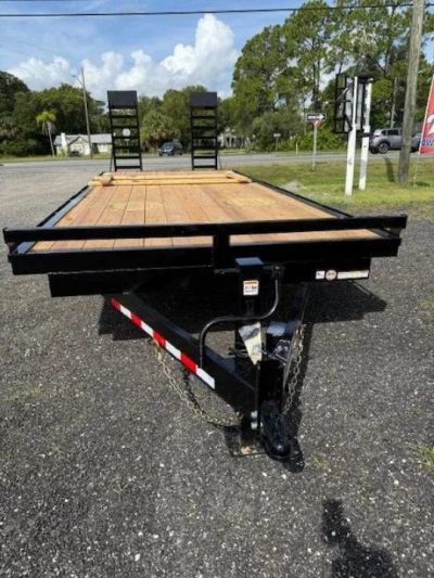 New 2025 8x20 Equipment Trailer – Heavy-Duty 14K GVWR | Deckover Flatbed Swing Up Ramps Equipment Trailer