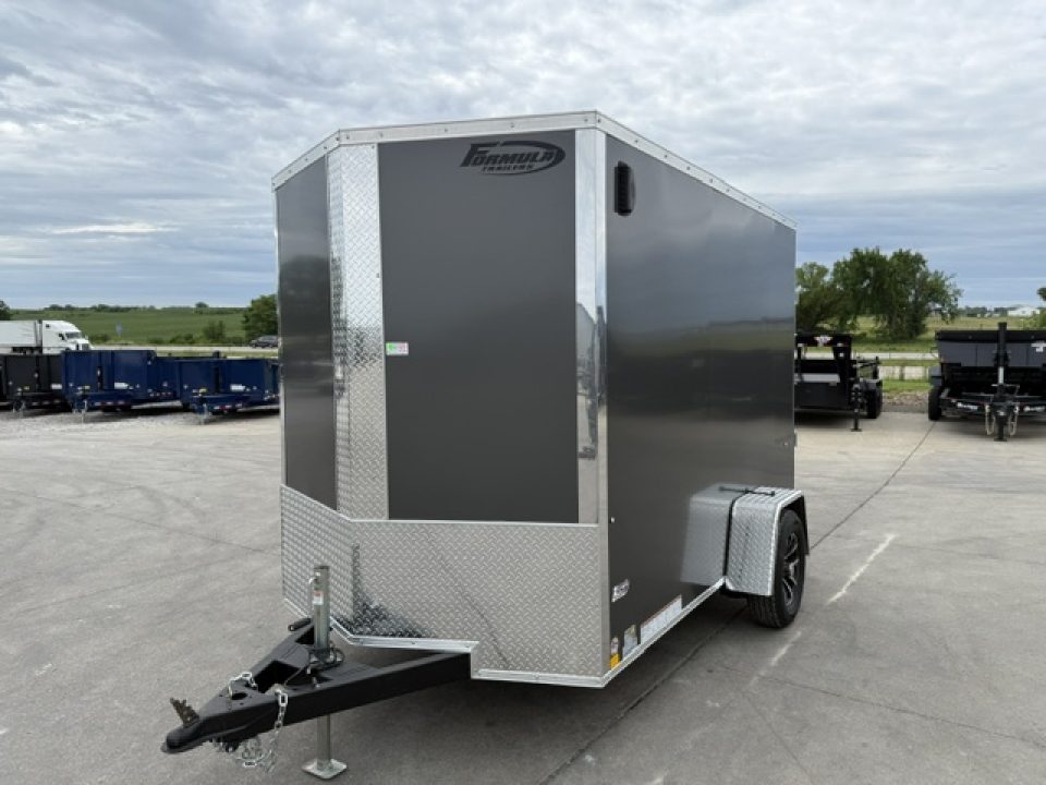 New 2026 Formula Traverse Charcoal 6'x10' 3k Flat Top V-Nose Enclosed Cargo Trailer