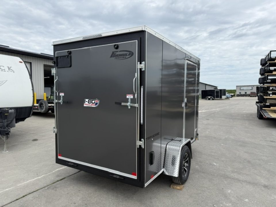 New 2026 Formula Traverse Charcoal 6'x10' 3k Flat Top V-Nose Enclosed Cargo Trailer