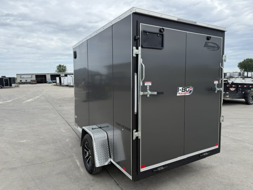 New 2026 Formula Traverse Charcoal 6'x10' 3k Flat Top V-Nose Enclosed Cargo Trailer