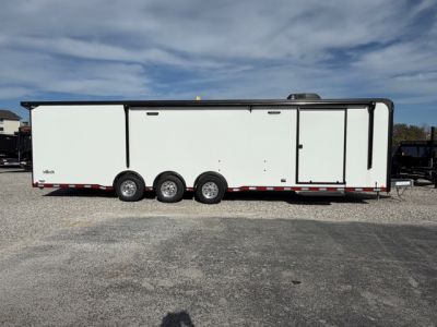 New In-Tech Lite 8.5x32 Race Trailer-18K - White W/ Black Trim RS Cabinet, Winch & WW Cabinet