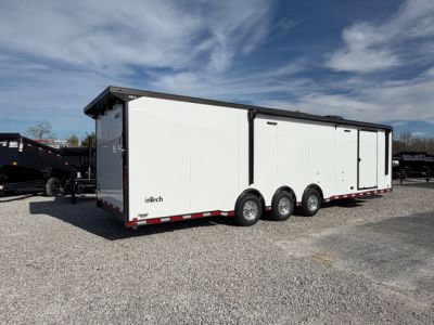 New In-Tech Lite 8.5x32 Race Trailer-18K - White W/ Black Trim RS Cabinet, Winch & WW Cabinet