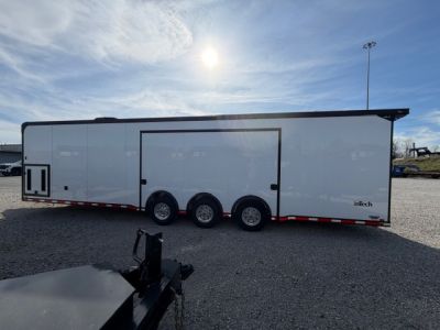 New In-Tech Lite 8.5x32 Race Trailer-18K - White W/ Black Trim RS Cabinet, Winch & WW Cabinet