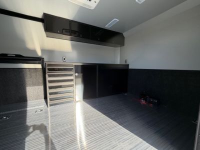 New In-Tech Lite 8.5x32 Race Trailer-18K - White W/ Black Trim RS Cabinet, Winch & WW Cabinet