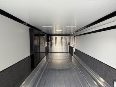New In-Tech Lite 8.5x32 Race Trailer-18K - White W/ Black Trim RS Cabinet, Winch & WW Cabinet