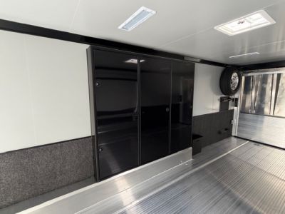 New In-Tech Lite 8.5x32 Race Trailer-18K - White W/ Black Trim RS Cabinet, Winch & WW Cabinet