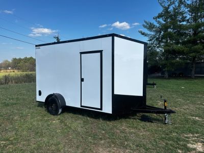 New 2026 7X12 Enclosed Trailer-3500LB Single Axle-7'ft Interior-White Poly-Blackout