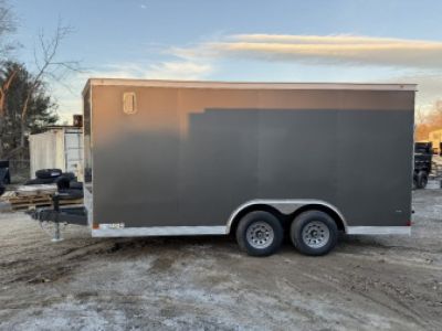New 2026 Covered Wagon Trailers CW7X16TA2 Cargo / Enclosed Trailer / 7' Wide x 16' Long / 7' Interior Height / Ramp Rear Door , 48" Side door / 3500# Electric Brake Axles / .080 Poly Core Charcoal Gray