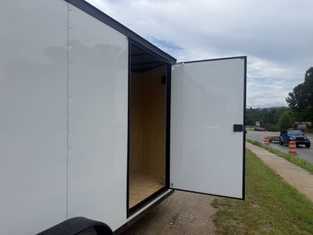 New 2026 Covered Wagon Trailers CW7X16TA2 / Enclosed Trailer / 7' Wide x 16' Long / 7'6" Interior Height / Ramp Rear Door , 48" Side door slide out step / 3500# Brake Axles / .080 Poly Core White / Black Gold Package / Spoiler with load lights