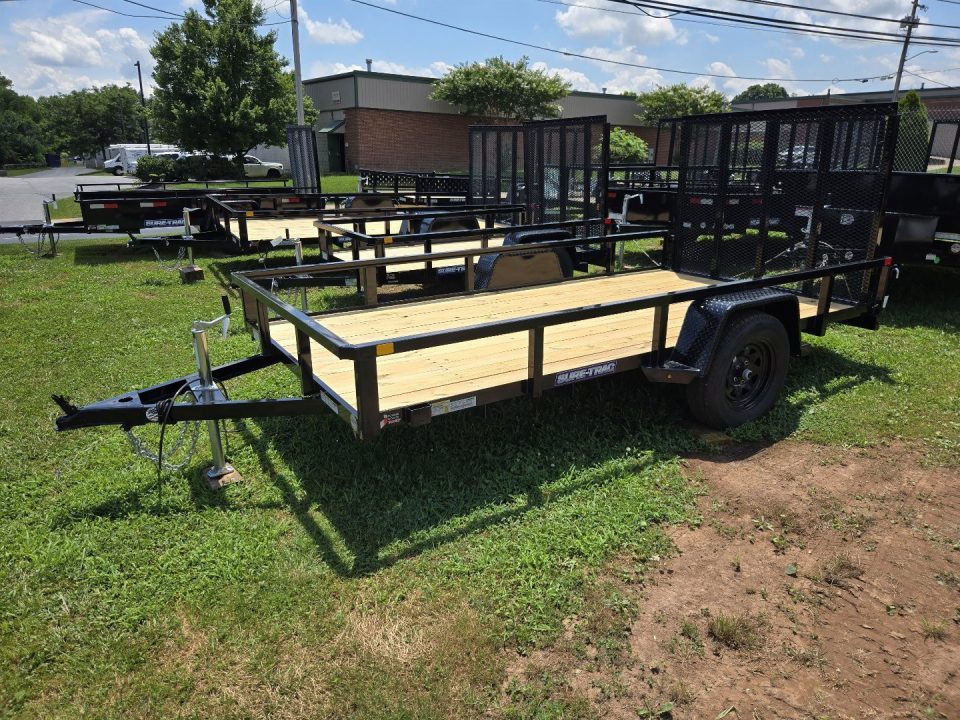 New 6 x 12 Sure-Trac Tube Top Utility Trailer, 3k GVWR **w/ Spring Assist Fold-Flat Gate, Spare Mount, Set-back Jack