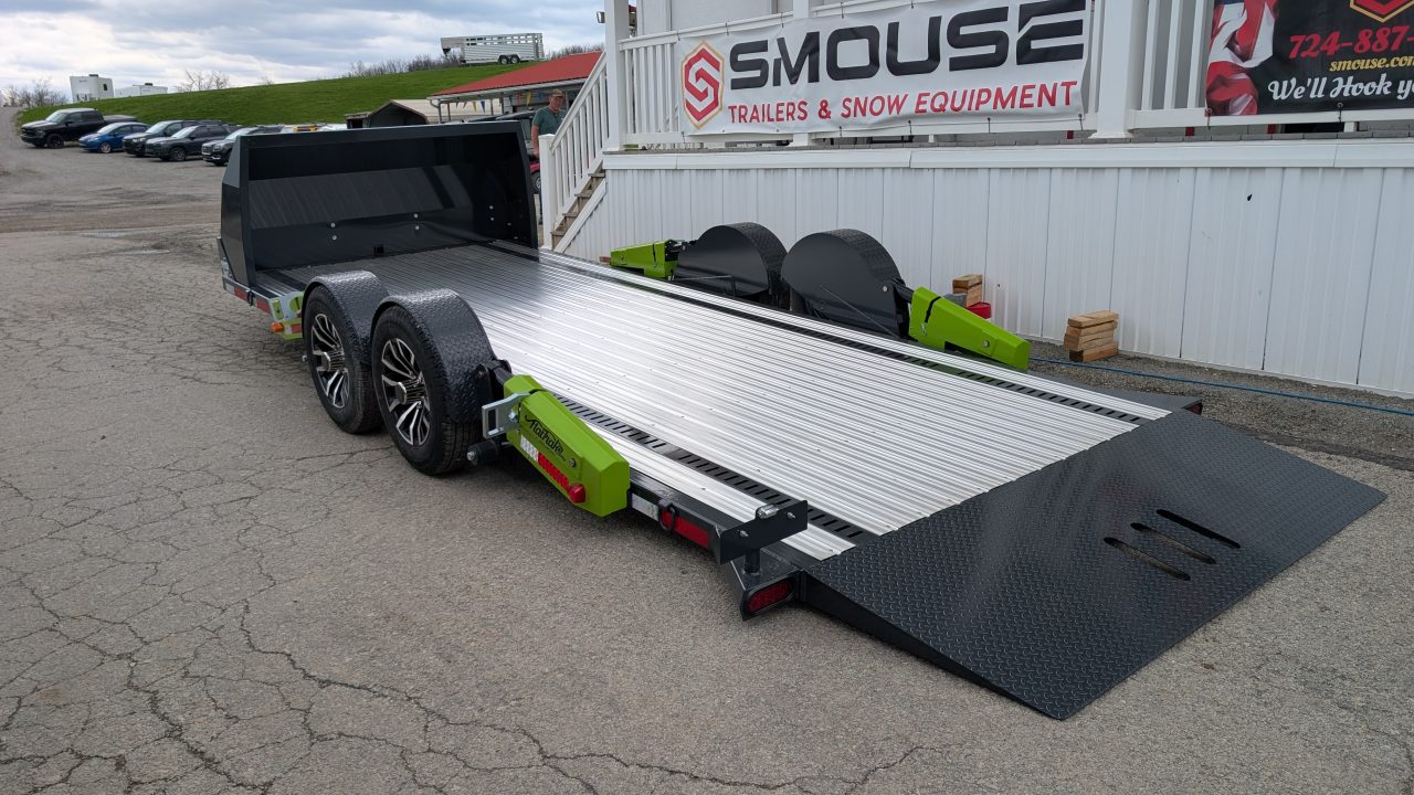 New 2026 "FlatTrak" by Belmont 7x18 Hydraulic Car Hauler w/ Hydraulic Jack