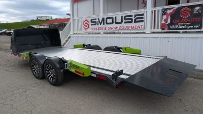New 2026 "FlatTrak" by Belmont 7x18 Hydraulic Car Hauler w/ Hydraulic Jack