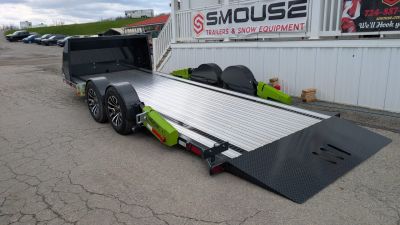 New 2026 "FlatTrak" by Belmont 7x18 Hydraulic Car Hauler w/ Hydraulic Jack