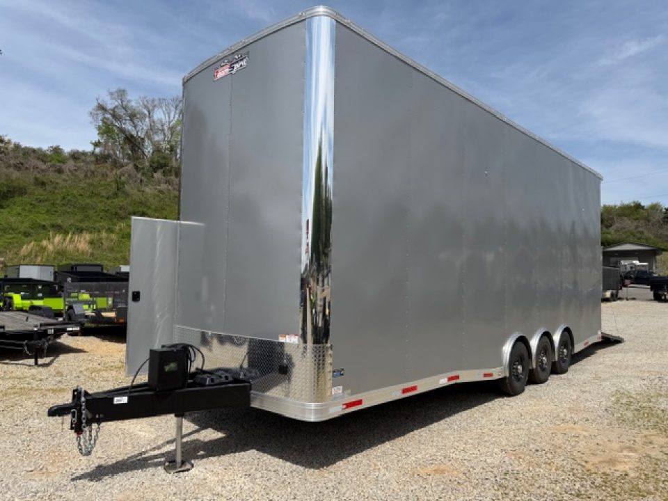 New Outlaw 8.5x28 Stacker Race Trailer 21k Silver W/ 14 Ply