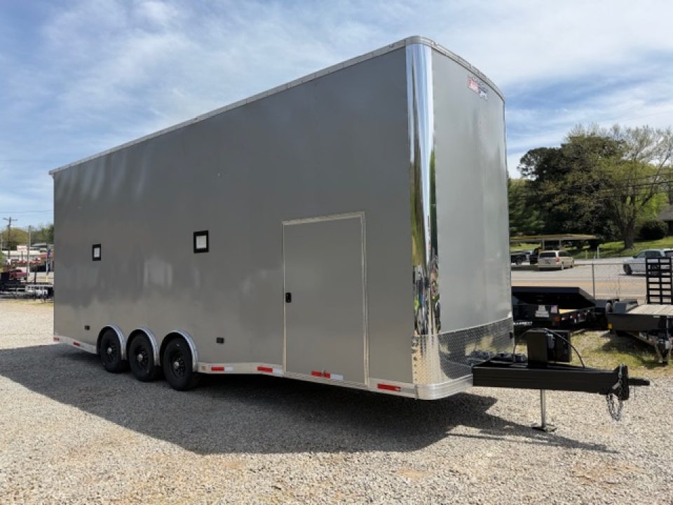New Outlaw 8.5x28 Stacker Race Trailer 21k Silver W/ 14 Ply