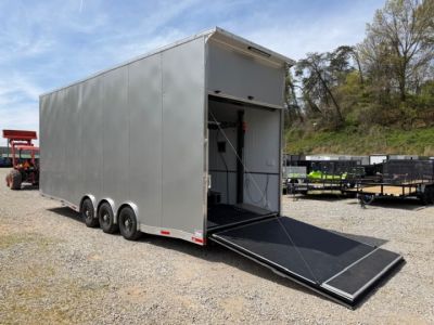 New Outlaw 8.5x28 Stacker Race Trailer 21k Silver W/ 14 Ply