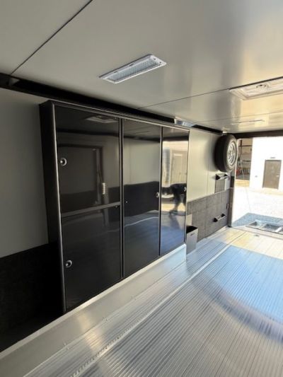 New In-Tech Lite 8.5x32 Race Trailer-18K - Sportsman Gray W/ Black Trim L Base Cabinet, Winch, A/C & WW Cabinet