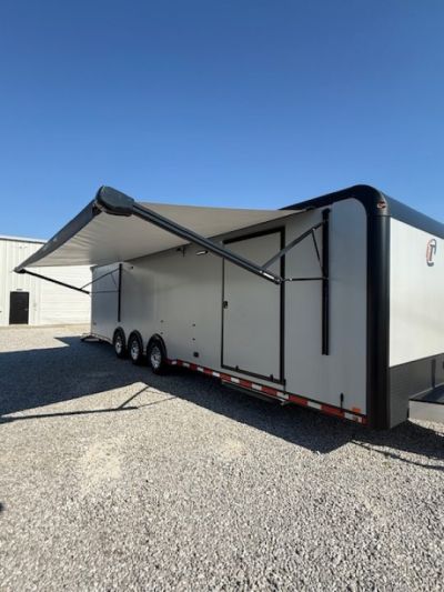 New In-Tech Lite 8.5x32 Race Trailer-18K - Sportsman Gray W/ Black Trim L Base Cabinet, Winch, A/C & WW Cabinet