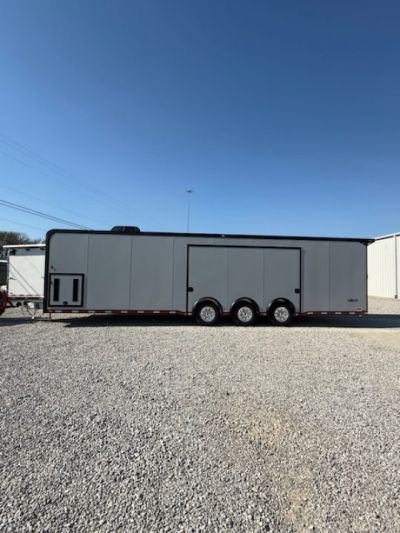New In-Tech Lite 8.5x32 Race Trailer-18K - Sportsman Gray W/ Black Trim L Base Cabinet, Winch, A/C & WW Cabinet