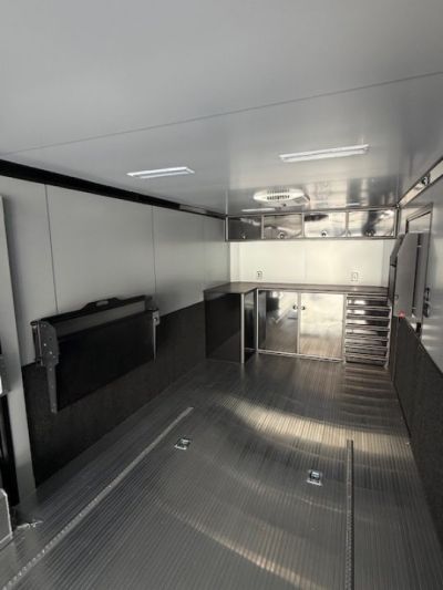New In-Tech Lite 8.5x32 Race Trailer-18K - Sportsman Gray W/ Black Trim L Base Cabinet, Winch, A/C & WW Cabinet