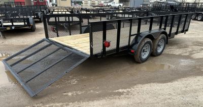 New 2026 Road Boss 83"x18' Bumper Pull w/4' Gate, 2' Mesh Sides & 4" Frames Utility Trailer