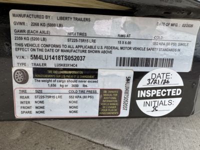 New 2026 Liberty LU14 5k Utility Trailer