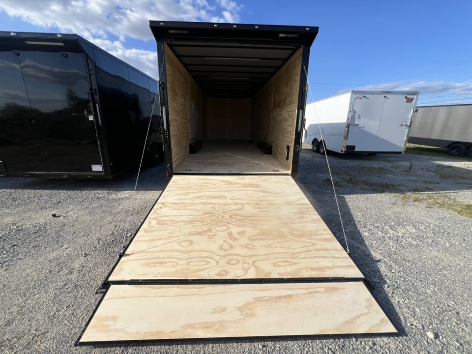 New 2027 Titanium 8.5x24 TA3 Enclosed Cargo Trailer – Indigo Blue Polycore Super Stealth Blackout Package | Escape Door & Rear Spoiler with LED Lights