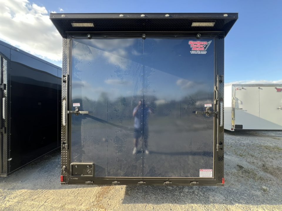 New 2027 Titanium 8.5x24 TA3 Enclosed Cargo Trailer – Indigo Blue Polycore Super Stealth Blackout Package | Escape Door & Rear Spoiler with LED Lights