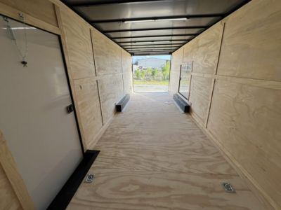 New 2027 Titanium 8.5x24 TA3 Enclosed Cargo Trailer – Indigo Blue Polycore Super Stealth Blackout Package | Escape Door & Rear Spoiler with LED Lights