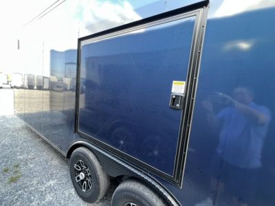 New 2027 Titanium 8.5x24 TA3 Enclosed Cargo Trailer – Indigo Blue Polycore Super Stealth Blackout Package | Escape Door & Rear Spoiler with LED Lights