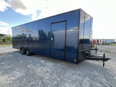 New 2027 Titanium 8.5x24 TA3 Enclosed Cargo Trailer – Indigo Blue Polycore Super Stealth Blackout Package | Escape Door & Rear Spoiler with LED Lights