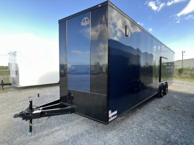 New 2027 Titanium 8.5x24 TA3 Enclosed Cargo Trailer – Indigo Blue Polycore Super Stealth Blackout Package | Escape Door & Rear Spoiler with LED Lights