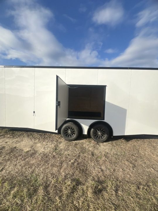 New 2027 Rock Solid Cargo 8.5x20 Tandem Axle Car Racing Trailer –White Polycore Super Stealth Blackout Package