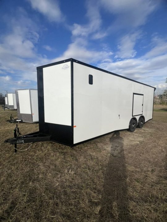 New 2027 Rock Solid Cargo 8.5x20 Tandem Axle Car Racing Trailer –White Polycore Super Stealth Blackout Package